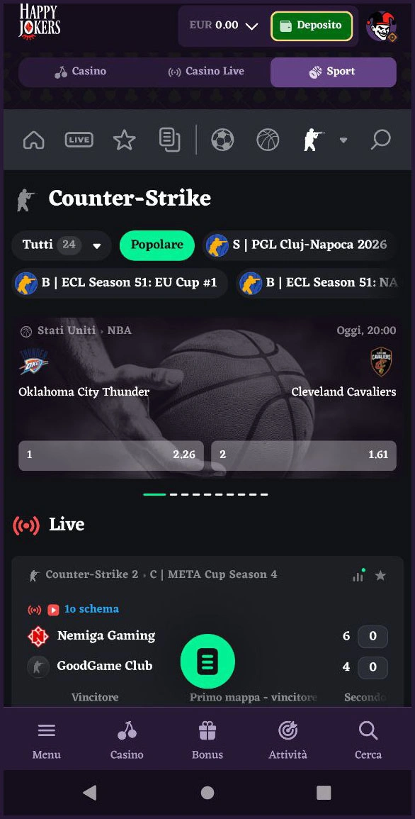 Segui eventi eSports in diretta al casinò Happyjokers