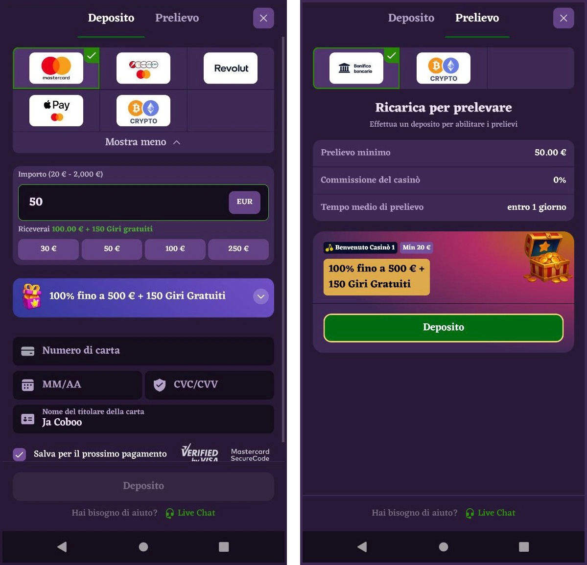 Metodi di pagamento disponibili su Happyjokers