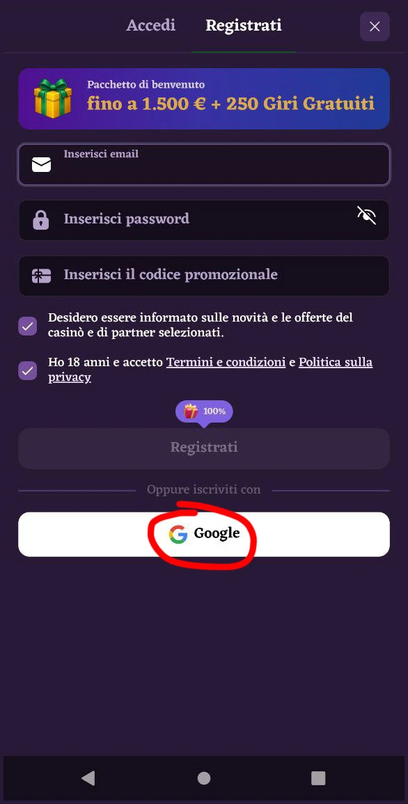 Registrazione rapida per nuovi giocatori al casinò Happyjokers