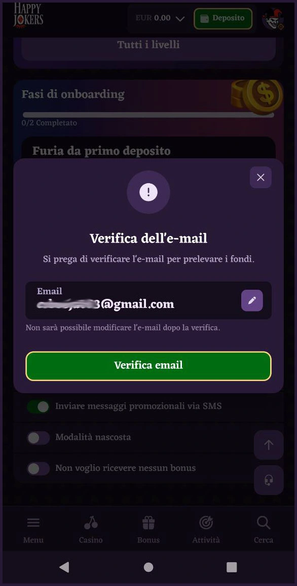 Nuovo account giocatore – registrazione e verifica al casinò Happyjokers